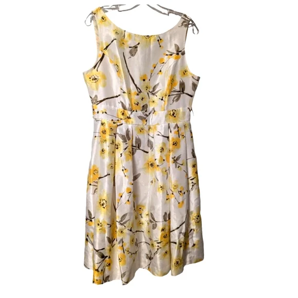Jessica Howard Retro 60s Sleeveless Scoop Neck Fit Flare White Yellow Floral 10 - Picture 9 of 16